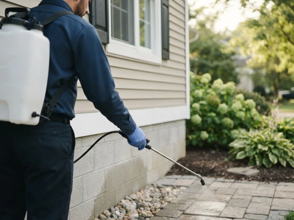 Pest control technician inspecting a home in Jonesville, NC